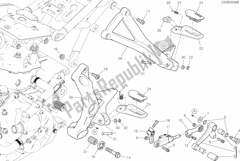 Tutte le parti per il Poggiapiedi, A Sinistra del Ducati Monster 821 Stealth USA 2019
